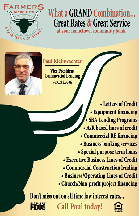 Paul Kleinwachter Vice President Commercial Lending 763-231-3562 Letters of credit, SBA lending programs, commercial real estate financing, business banking services, business lines of credit and more